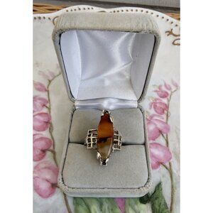 Vintage 60s Modernist Sterling Silver Dendritic Montana Agate Ring Sz 8 3/4